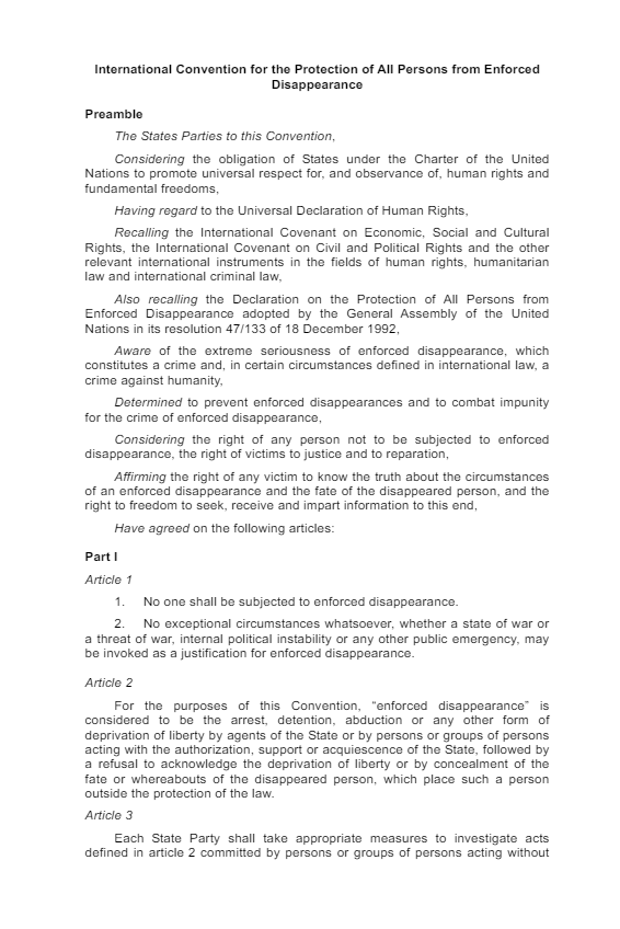  International Convention for the Protection of All Persons from Enforced Disappearance (ICPPED)